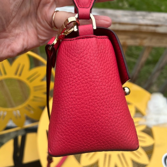Strathberry Raspberry Red Crossbody Bag with Metallic Bar Detail - Picture 11 of 13